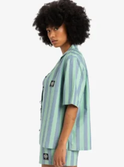 Quiksilver Dad - Chemise à manches courtes pour Femme GREENSPRUCESTRIPE New