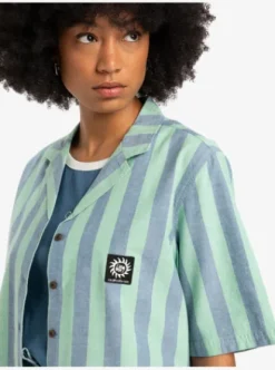 Quiksilver Dad - Chemise à manches courtes pour Femme GREENSPRUCESTRIPE New