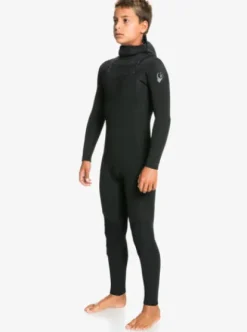 Quiksilver 4/3mm Everyday Sessions - Combinaison de surf à capuche avec zip poitrine pour Garçon 4-16 BLACK Hot
